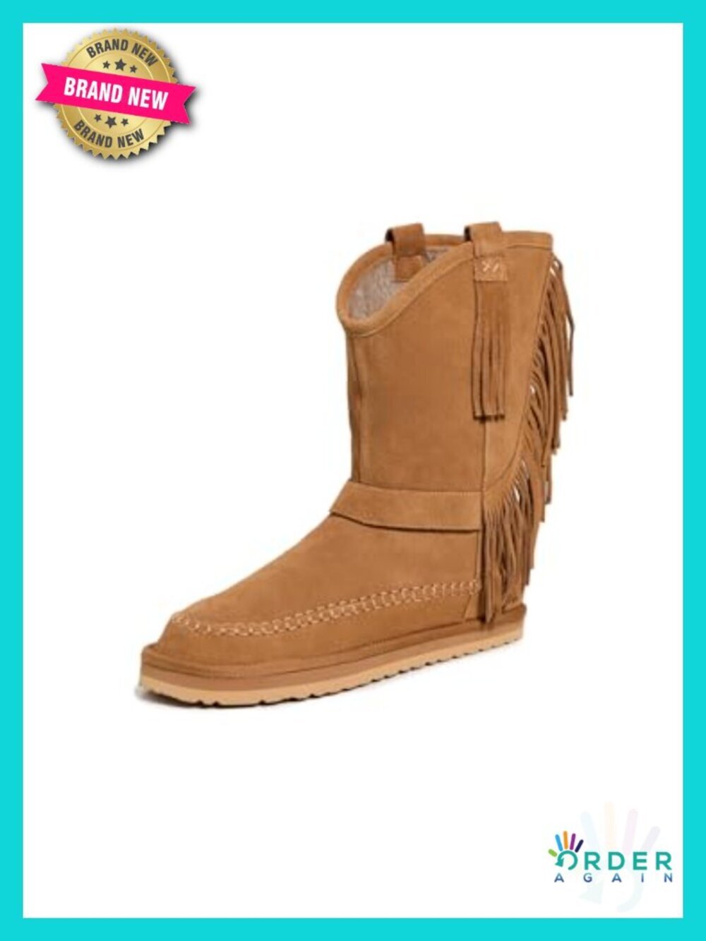 Fringe Pull-On Slipper Boots, Suede Leather, Moc Toe, Mid-Calf